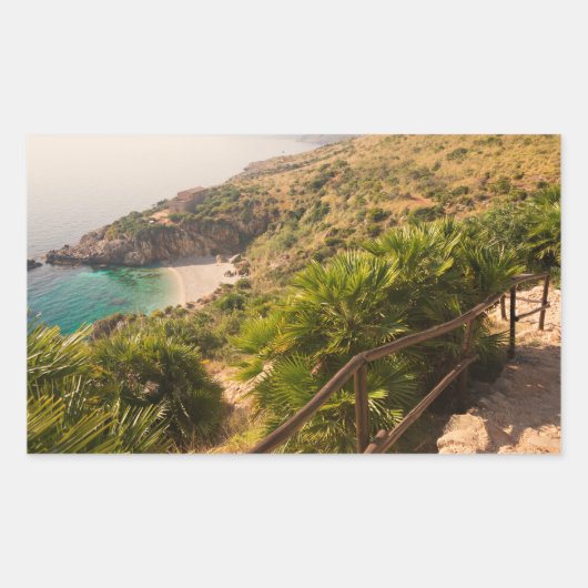 Gedekt strand in Lo Zingaro, Sicilië Rechthoekige Sticker (Voorkant)