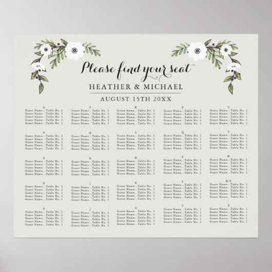 Gedekte annemonen - Alfabetische zitplaats Poster (Voorkant)