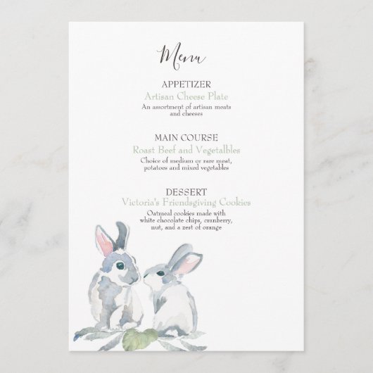 Gedekte bladeren en Waterverf Woodland Bunny Menu (Voorkant)