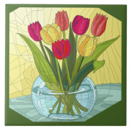 Gedekte bloemen, buisjes van tulpen tegeltje