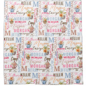 Gedekte bloemen met naam en monogram collage douchegordijn (Voorkant)