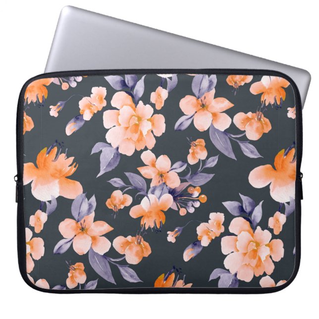 Gedekte bloemen naadloze achtergrondillustratie laptop sleeve (Voorkant)