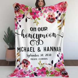 Gedekte bloemen op onze Waterverf op huwelijksreis Fleece Deken