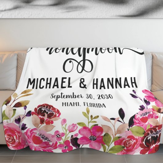 Gedekte bloemen op onze Waterverf op huwelijksreis Fleece Deken