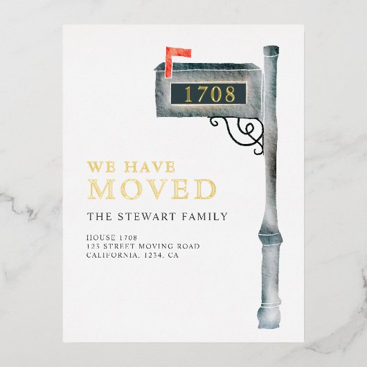 Gedekte brievenbus waterverf nieuw huis zich bewee folie uitnodiging briefkaart (Voorkant)