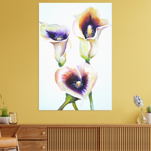 Gedekte Calla Lillies Beauful Blomning Bouquet Canvas Afdruk (Insitu (Woonkamer))