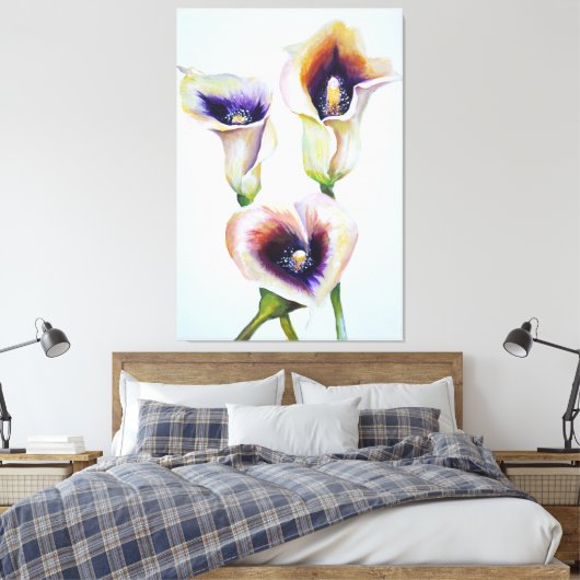 Gedekte Calla Lillies Beauful Blomning Bouquet Canvas Afdruk (Insitu (Slaapkamer))