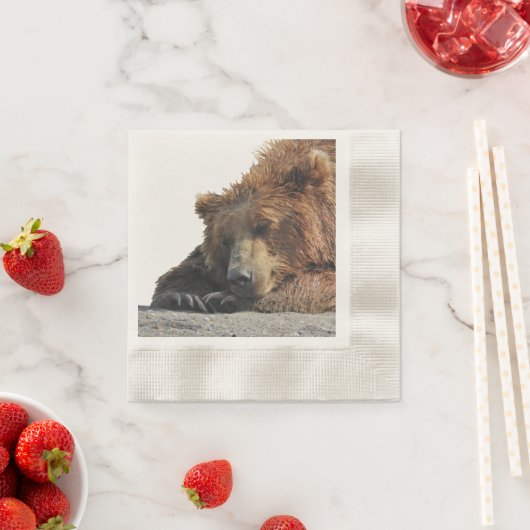 Gedekte cocktail Napkin met grizzly beer Servet (Insitu)
