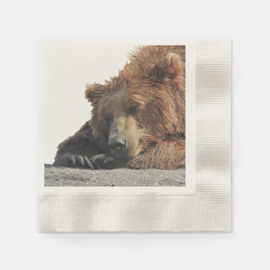 Gedekte cocktail Napkin met grizzly beer Servet (Voorkant)