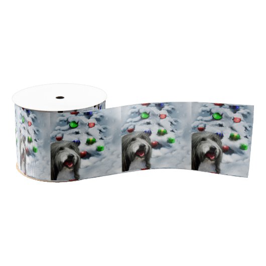 Gedekte Collie Kerstmis Grosgrain Lint (Spoel)