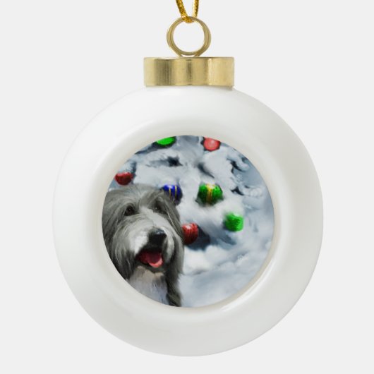 Gedekte Collie Kerstmis Keramische Bal Ornament (Voorkant)