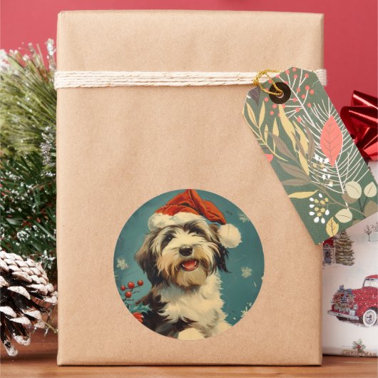 Gedekte Collie Kerstmis Ronde Sticker (Feestdagen)