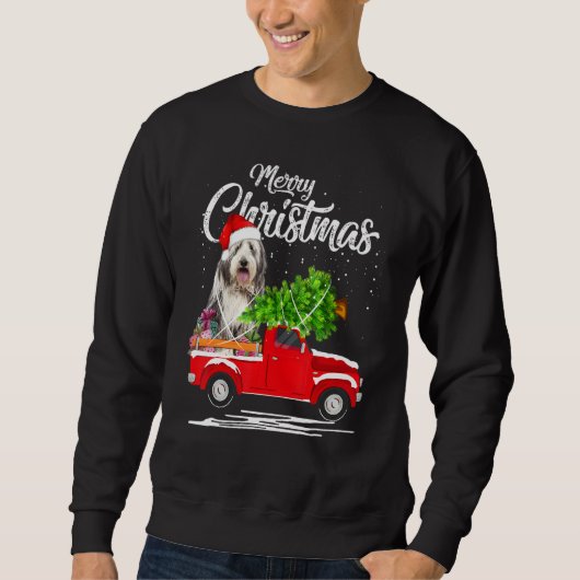 Gedekte Collie Ride Red Truck Kerstmis Pajama Trui (Voorkant)