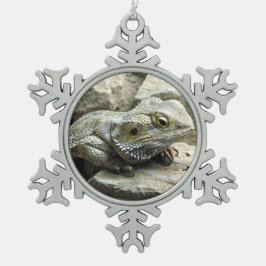 Gedekte draak tin sneeuwvlok ornament