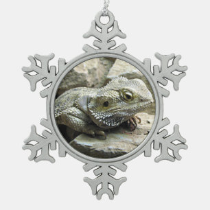 Gedekte draak tin sneeuwvlok ornament