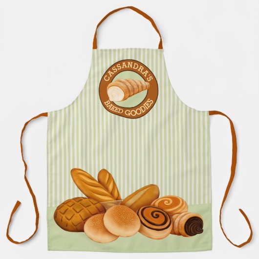Gedekte Goodies Pastry Bread Baker Green Stripe Schort (Voorkant)