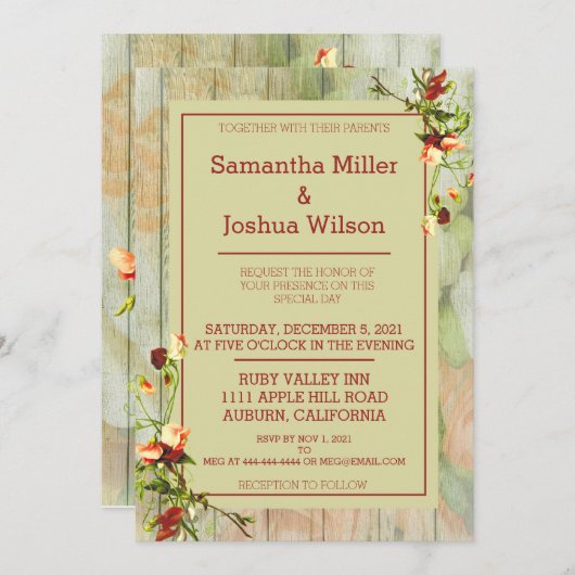 Gedekte hek met lentevloerbruiloft kaart (Voorkant / Achterkant)