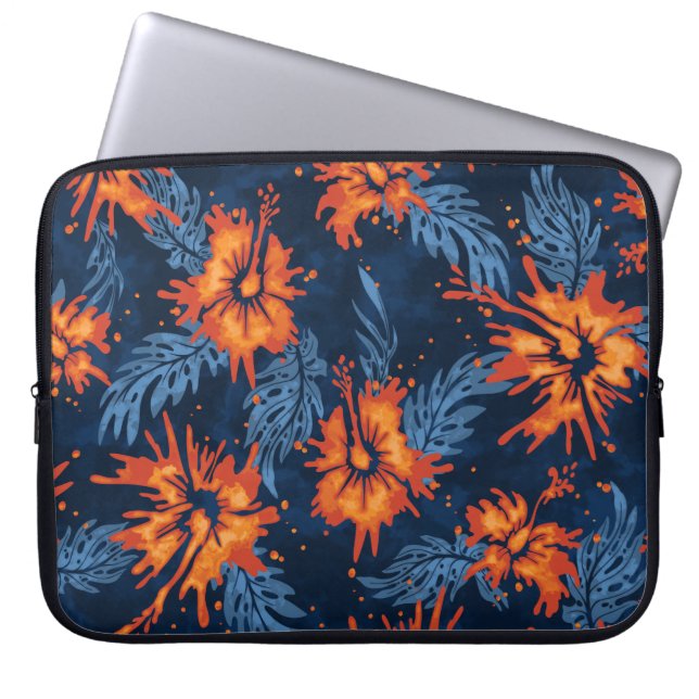 Gedekte Hibiscus Hawaiian Neopree Wetsuit Laptop Sleeve (Voorkant)
