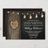 Gedekte Initialen Jars Oak Tree Wedding Invitation Kaart (Voorkant / Achterkant)