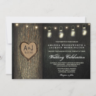 Gedekte Initialen Jars Oak Tree Wedding Invitation Kaart