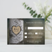 Gedekte Initialen - vogelboom - RSVP-kaarten RSVP Kaartje (Staand voorkant)