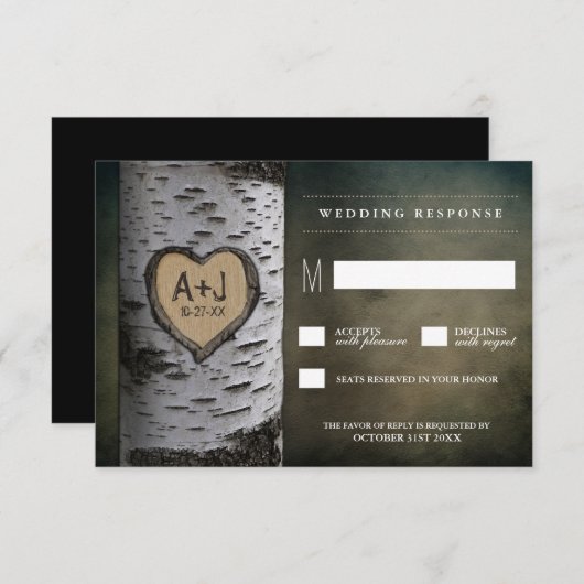 Gedekte Initialen - vogelboom - RSVP-kaarten RSVP Kaartje (Voorkant / Achterkant)