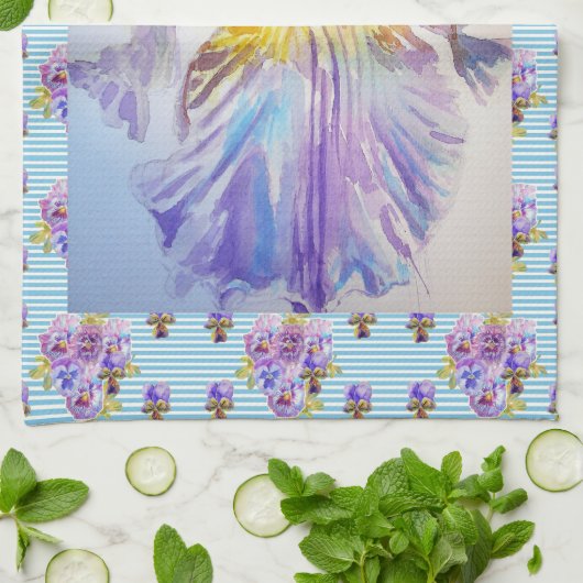 Gedekte Iris Paarse Waterverf Womans Tea Towel Theedoek (Gevouwen)