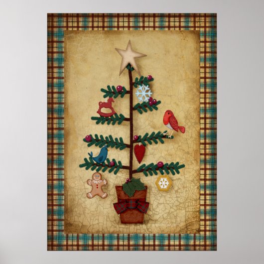 Gedekte kerstboom met rand Folk-kunst en versierin Poster (Voorkant)