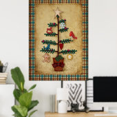 Gedekte kerstboom met rand Folk-kunst en versierin Poster (Thuiskantoor)