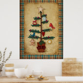 Gedekte kerstboom met rand Folk-kunst en versierin Poster (Keuken)