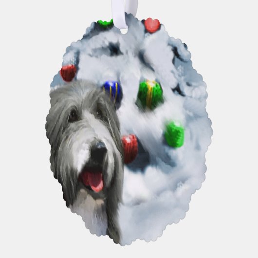 Gedekte kerstcadeautjes voor Collie Ornament Kaart (Links)