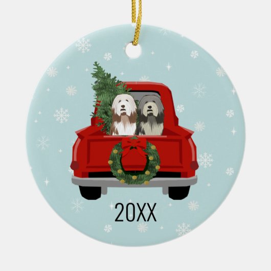 Gedekte kerstmis met Collie Keramisch Ornament (Voorkant)