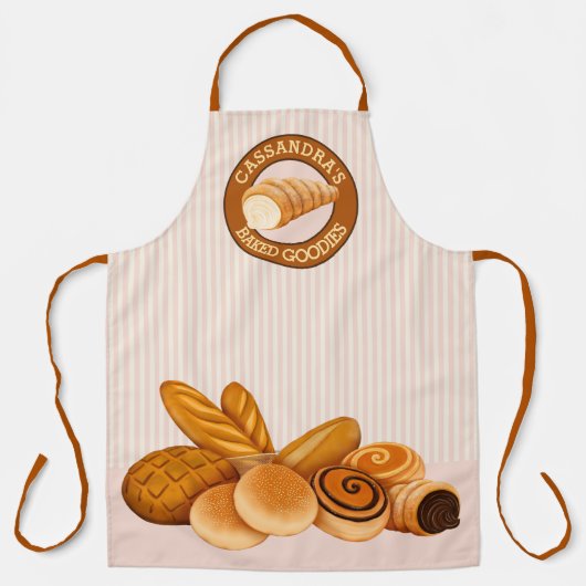 Gedekte koekjes, gebak, Logo, roze strepen Schort (Voorkant)