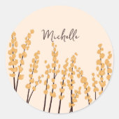 Gedekte Moderne Gele Bloemen Aangepaste naam Ronde Sticker (Voorkant)