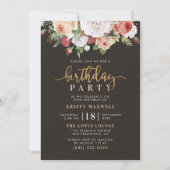 Gedekte Rozen en moderne Gold Script Birthday Part Kaart (Voorkant)