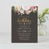 Gedekte Rozen en moderne Gold Script Birthday Part Kaart (Staand voorkant)