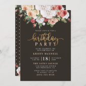 Gedekte Rozen en moderne Gold Script Birthday Part Kaart (Voorkant / Achterkant)