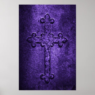 Gedekte Stone Gothic Cross in Paars Poster