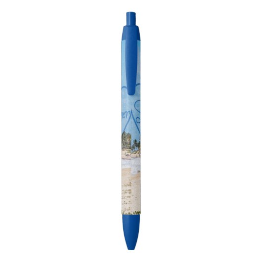 Gedekte "Summer" Heart Typography Beach Scene Blauwe Inkt Pen (Achterkant (Verticaal))