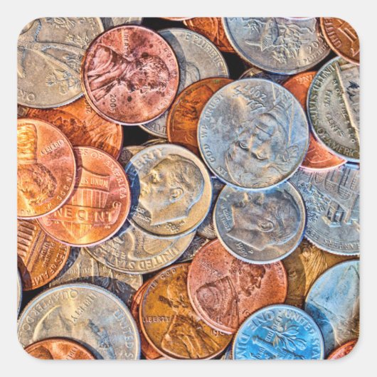 Gedekte valuta vierkante sticker (Voorkant)