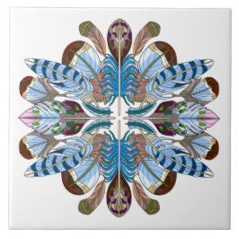 Gedekte Veer Mandala, Blauwen/Browns Tegeltje