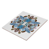 Gedekte Veer Mandala, Blauwen/Browns Tegeltje (Zijkant)