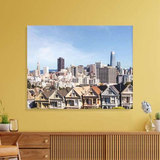 Gedekte Victoriaans huizen voor dames in San Franc Canvas Afdruk (Insitu (Woonkamer))