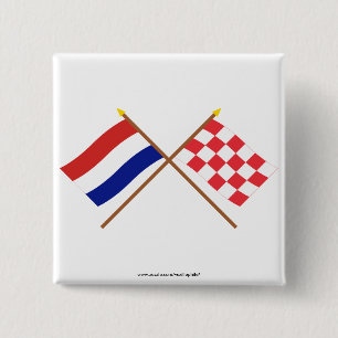 Gedekte vlaggen van Nederland en Noord-Brabant Vierkante Button 5,1 Cm