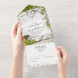 Gedekte vogelboom Heart Rustic Country Wedding All In One Uitnodiging
