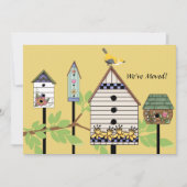 Gedekte vogelhuizen die aankondiging verplaatsen (Voorkant)