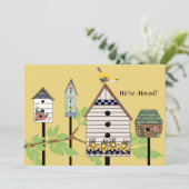 Gedekte vogelhuizen die aankondiging verplaatsen (Staand voorkant)