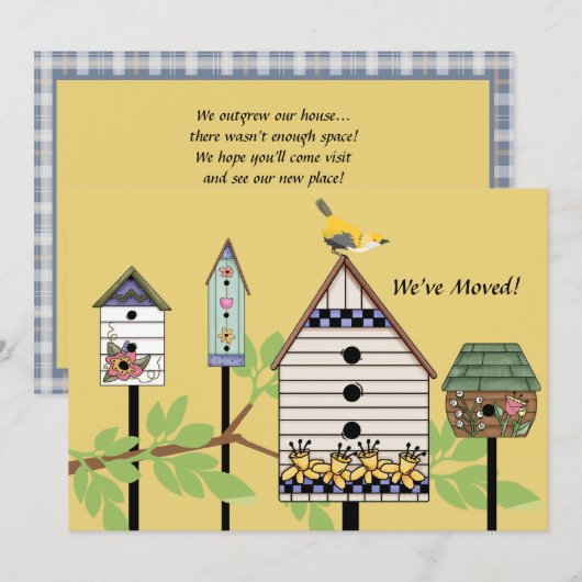 Gedekte vogelhuizen die aankondiging verplaatsen (Voorkant / Achterkant)