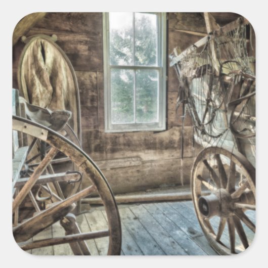 Gedekte wagen, houten wagon vierkante sticker (Voorkant)