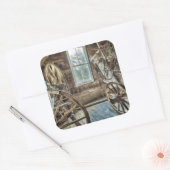 Gedekte wagen, houten wagon vierkante sticker (Envelop)